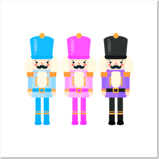 Colorful Nutcracker Trio - Christmas Nutcrackers - Blue, Pink, and Purple - Graphic Art Illustration - Holiday Decor Posters and Art